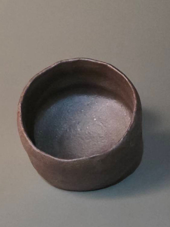 4. Russet-Black Small Wabicha Bowl (Low-Fired)