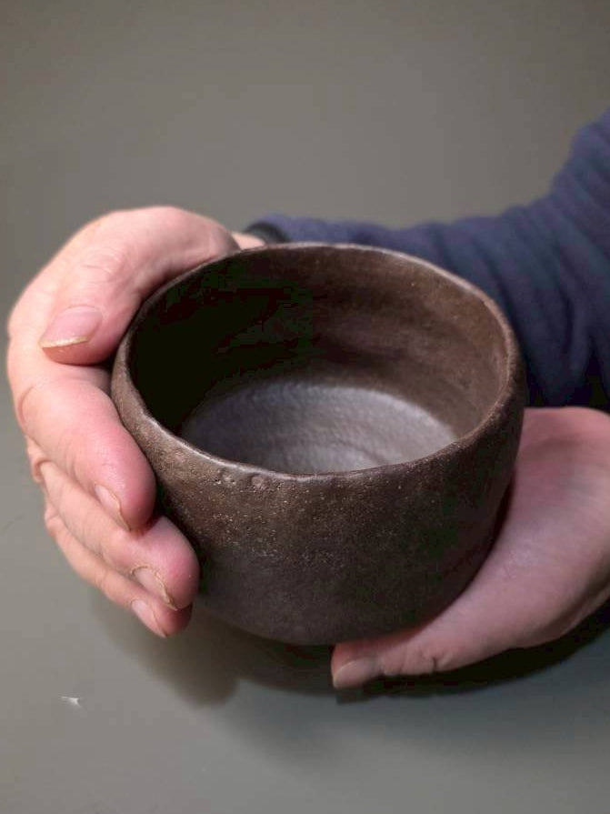 4. Russet-Black Small Wabicha Bowl (Low-Fired)