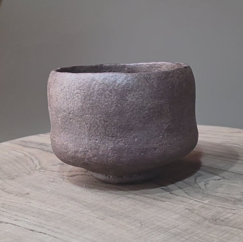 4. Russet-Black Small Wabicha Bowl (Low-Fired)